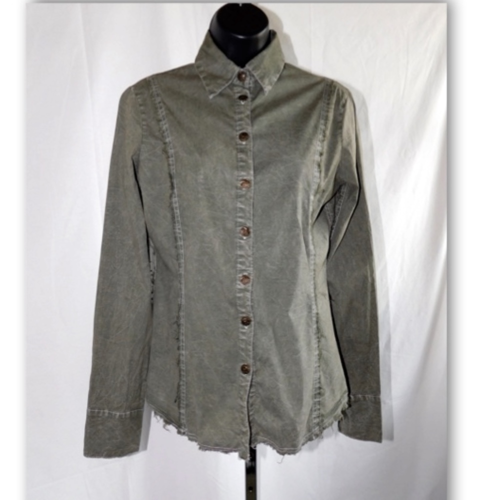 Bejeweled Susan Fixel Distressed Button Down Shirt